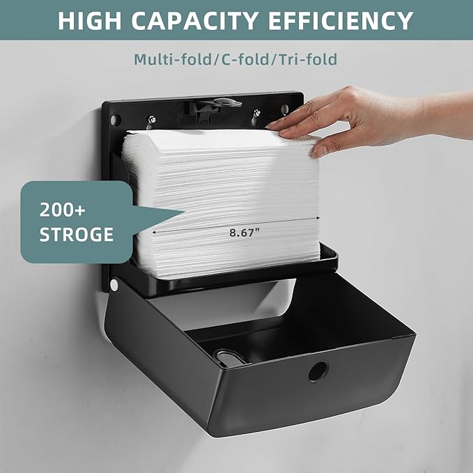 Paper Towel Dispensers Wall Mount: Multifold Z-Fold Paper Towel Holder, No Drilling Install, Compact Hand Towel Dispenser for Home Bathroom, Restroom, Office, Matte Grey
