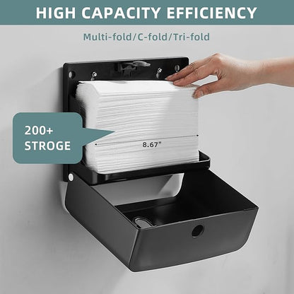 Paper Towel Dispensers Wall Mount: Multifold Z-Fold Paper Towel Holder, No Drilling Install, Compact Hand Towel Dispenser for Home Bathroom, Restroom, Office, Matte Grey