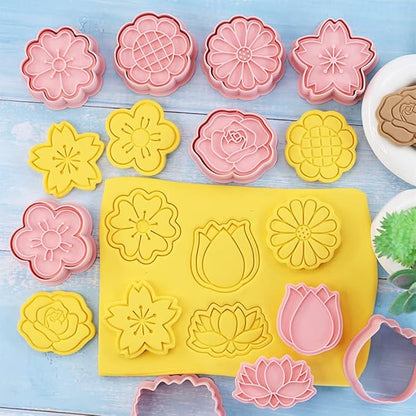 8 Pcs Cookie Cutters Set 3D Holiday Cookie Cutters for Party Baking Decoration (Flowers)
