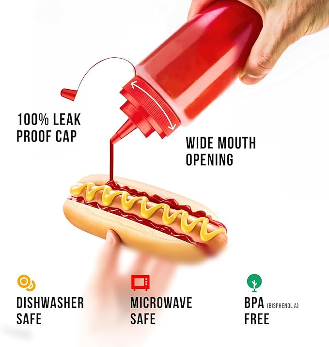 Norcalway 12 oz & 16 oz Condiment Squeeze Bottles for Sauce – Leak Proof Oil, Syrup, Dressing Squirt Bottles – Easy Pour, Refill & Clean | 2 Pack - Image 2
