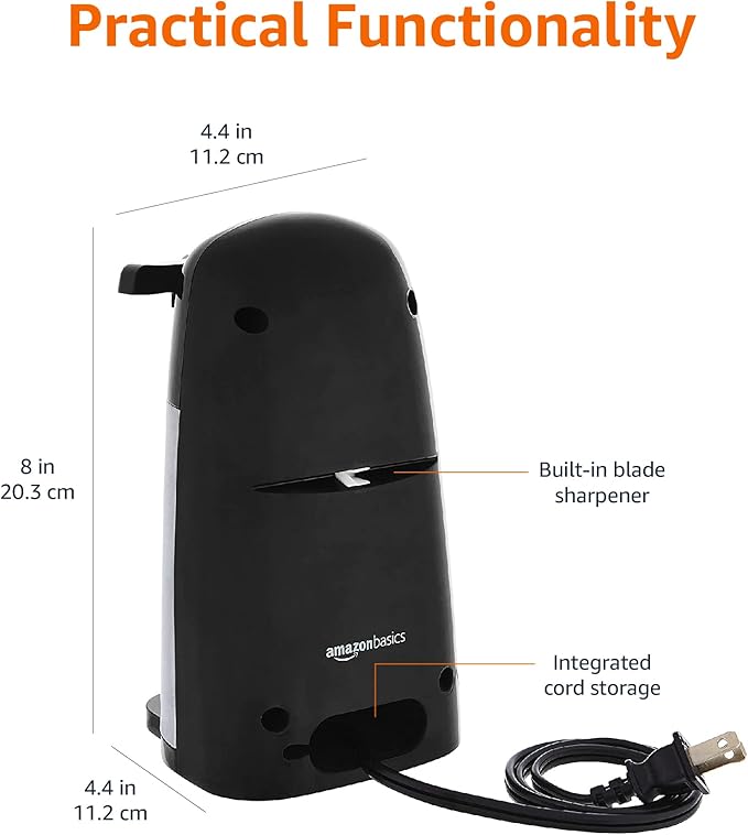 Amazon Basics 3-In-1 Electric Can Opener, Bottle Opener and Knife Sharpener with Stainless Steel Blade, Magnetic Lid Holder, Safe, Easy to Use, Powerful, Sleek Design, 50W, Black - Image 5