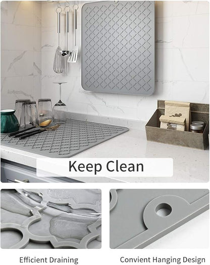 AMOAMI-Dish Drying Mats for Kitchen Counter-Silicone Dish Drying Mat-Kitchen Dish Drying Pad Heat Resistant Mat-Kitchen Gadgets Kitchen Accessories Kitchen Small Appliances(12" x 16", GREY) - Image 2