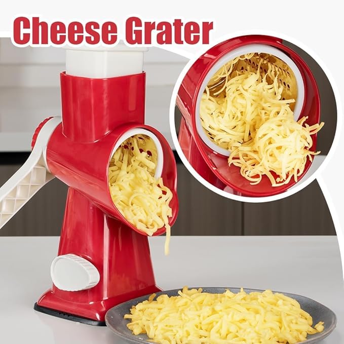 KEOUKE Rotary Cheese Grater Pro 6 in 1 - Shredder Crinkle Slicer Grinder Ice Shaver, Stable Suction, Time-saving Easy Use & Clean, Safe Morden Kitchen Tool for Cheese, Vegetable, Nuts, Chocolate - Image 6