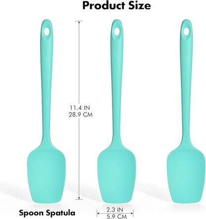 Silicone Spoon Spatula Set: 600ºF Heat Proof Food Grade Baking Essentials, Kitchen Flexible Nonstick Rubber Pan Spoon Spatula for Mixing, Scrambling, Scooping (Set of 3, Teal)