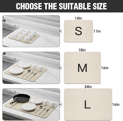 Dish Drying Mat for Kitchen Counter Super Absorbent Drainer Mats with Non-slip Rubber Backed Hide Stain Heat Resistant Easy to Clean Dish Rack Mat (Beige, S-14"x11") - Image 6