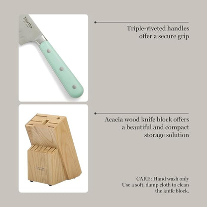 MARTHA STEWART Eastwalk 14 Piece High Carbon Stainless Steel Cutlery Knife Block Set w/ABS Triple Riveted Forged Handle Acacia Wood Block - Martha Blue - Image 5