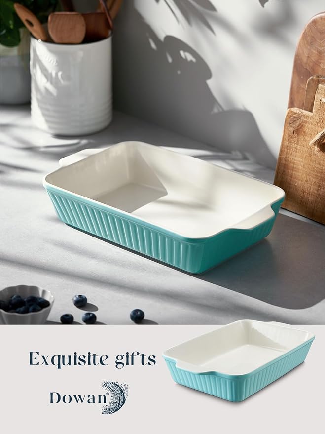 DOWAN 9x13-inch Baking Dish, Deep Casserole Dishes for Oven, Lasagna Pan Deep,135 oz Ceramic Baking Pan with Handles, Oven Safe for Baking, Home Decor Gift, Blue - Image 7
