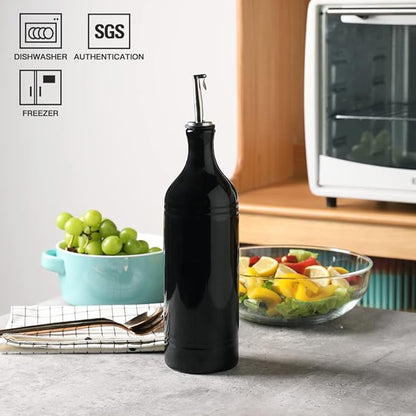 Sweejar Large Ceramic Olive Oil Dispenser Bottle, Opaque Oil Cruet Protects to Reduce Oxidation, Suitable for Storage Vinegar, Soy Sauce & Other Liquids, Pack of 1, 24 Fl Oz(Black) - Image 2