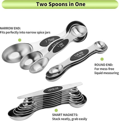 Magnetic Measuring Spoons Set Stainless Steel with Leveler, Dual-Sided Metal Measuring Spoons for Baking & Cooking, Fits in Spice Jars, Must-have Kitchen Gadgets, 8 Measuring Spoons & 1 Leveler, Black - Image 7