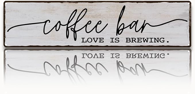 Coffee Bar Sign, Love is Brewing Signs, Retro Metal Tin Sign, Vintage Coffees Wall Art, Decorations for Kitchen, Cafe, Coffee Station, Home Bar, Decorative Metal Wall Signs 15.8x4 Inches by Unknown