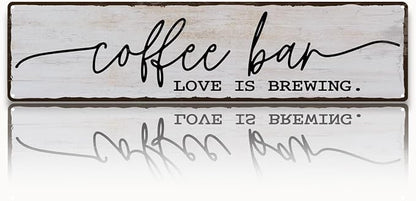 Coffee Bar Sign, Love is Brewing Signs, Retro Metal Tin Sign, Vintage Coffees Wall Art, Decorations for Kitchen, Cafe, Coffee Station, Home Bar, Decorative Metal Wall Signs 15.8x4 Inches by Unknown
