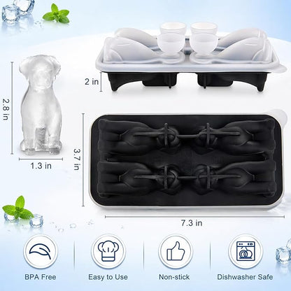 Dog Ice Cube Tray Mold - 3D Labrador Shape Ice Cube Trays, Cute Ice Cube Molds for Whiskey Bourbon, 4-Hole Large Fun Shapes Ice Cube Trays, Funny Labrador Gifts for Dog Lovers Women Men