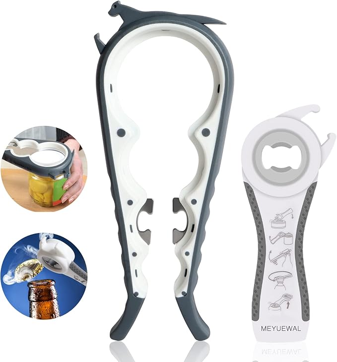 Latest Jar Opener Bottle Opener for Weak Hands, 6 in 1 Multi Function Can Opener Bottle Opener Kit with Silicone Handle Easy to Use for Children, Elderly and Arthritis Sufferers(JAR-White3.0) by Unknown