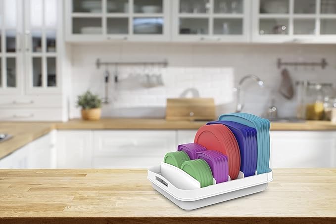 EVERIE Expandable Food Container Lid Organizer for Cabinet, Fits 12-Inch Deep or Deeper Cabinets , Adjustable 13.4" to 20.5", 10 Adjustable Dividers for lids , Drawer, Pantry and Kitchen Storage - Image 5
