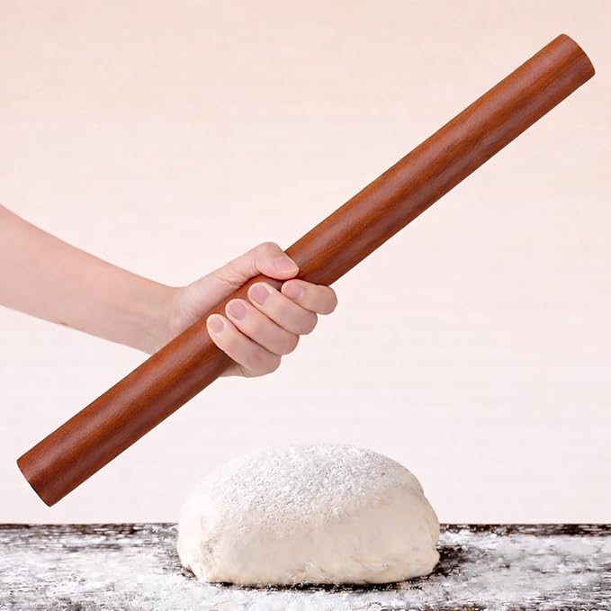 17 Inch French Rolling Pin, Wooden Dough Roller for Baking, Solid Wood Tapered Rolling Pin for Pizza, Pie Crust, Cookies, Pastry, Non-Stick, Easy Control Kitchen Baking Tool, African Rosewood