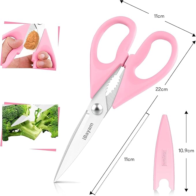 iBayam All Purpose 8.5" Cooking Scissors with Sheath, Pink Kitchen Gadgets for Women, Mom, Wife, Her - Image 3