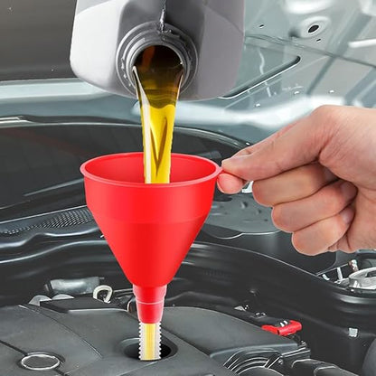 Arcimatto 3 Pack Automotive Oil Funnels Set, Right Angle Funnels, Car Plastic Long Neck Gas Fluid Funnel Kit with 23" Flexible Removable Hose for Water, Fuel, Oil Change