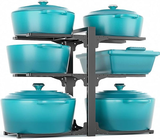 MUDEELA 6-Tier Pots and Pans Organizer under Cabinet, 13.78" Height Heavy Duty Pot and Pan Organizer Kitchen Cabinet Organization and Storage, Adjustable Pot Rack for Frying Pan, Cast Iron Skillet by MUDEELA