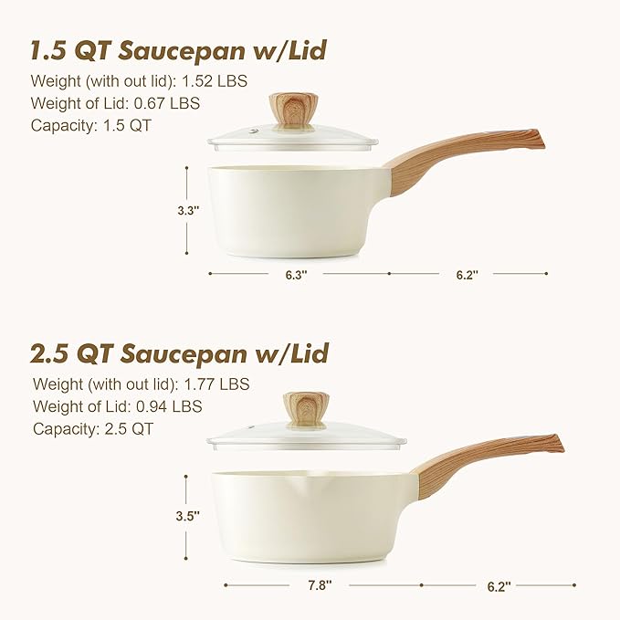 SENSARTE 1.5 & 2.5 Quart Ceramic Sauce Pan Sets with Lid, Cooking Pots Set, Nonstick Saucepan Set with Pour Spout, Small Kitchen Pot, Non toxic Saucepot, Induction Comptable, PFOA PTFE PFAS Free - Image 7