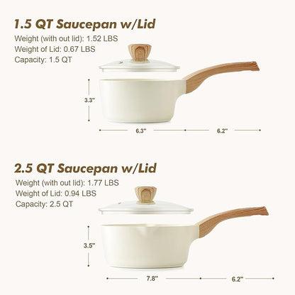 SENSARTE 1.5 & 2.5 Quart Ceramic Sauce Pan Sets with Lid, Cooking Pots Set, Nonstick Saucepan Set with Pour Spout, Small Kitchen Pot, Non toxic Saucepot, Induction Comptable, PFOA PTFE PFAS Free - Image 7
