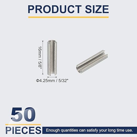 PATIKIL Slotted Spring Pin, 50 Pcs 5/32" x 5/8" (4.25mm x 16mm) 304 Stainless Steel Split Roll Pins Spring Dowel for Home Improvement Automotive Machine Repair, Silver