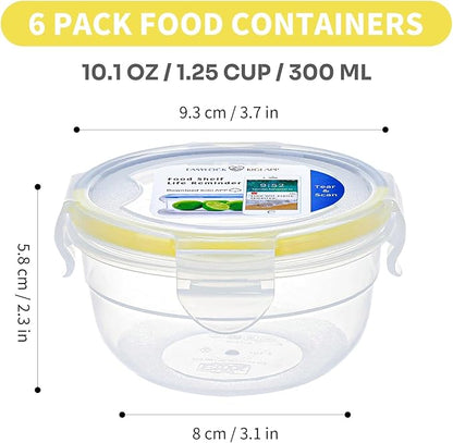 KIGI Small Plastic Bowls with Lid, Leakproof Round Food Storage Container Set for Meal Prep, Snack & Lunch, 4-Sided Locking Lid, Airtight, 10 oz / 1.25 Cup, 12 Piece Set
