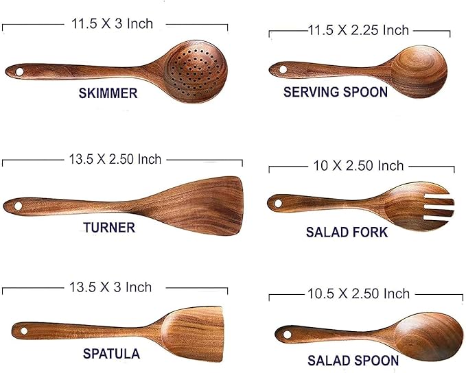 Mother’s Day Wooden Spoons for Cooking Set of 6, Handmade Mango Wood Kitchen Utensils Set, Nonstick Safe Wooden Cooking Utensils with Spoon, Spatula, Turner, Smooth Finish Gift for Mom
