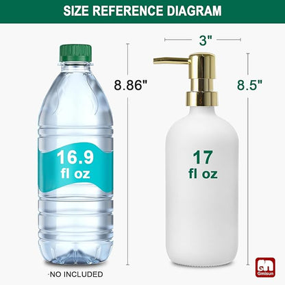 GMISUN White Soap Dispenser, 2 Pack Glass Hand Soap Dispensers Bathroom with Gold Pump, 17 Fl Oz Dish Soap Dispenser Set for Kitchen, Refillable Modern Liquid Soap and Lotion Dispensers Bottle - Image 2