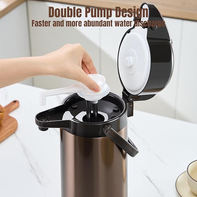 PARACITY Upgraded Airpot Coffee Carafe with Double Pump, Stainless Steel Drink Dispenser for Hot/Cold Beverage with Lazy Susan Base, Coffee Termos Para Cafe for Hot Cocoa for Parties