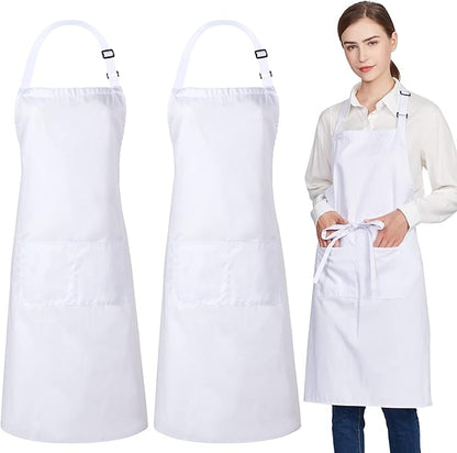 Jubatus 2 Pack 100% Cotton Aprons with 2 Pockets Cooking Chef Kitchen Adjustable Bib Apron for Women Men, White by Jubatus