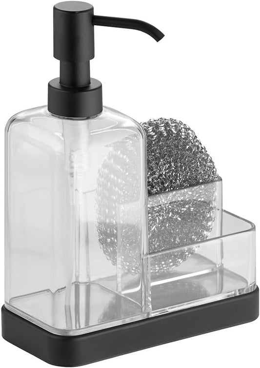 iDesign Forma BPA-Free Plastic Soap and Sponge Sink Organizer Caddy - 6" x 3.5" x 8.25", Clear/Matte Black by iDesign
