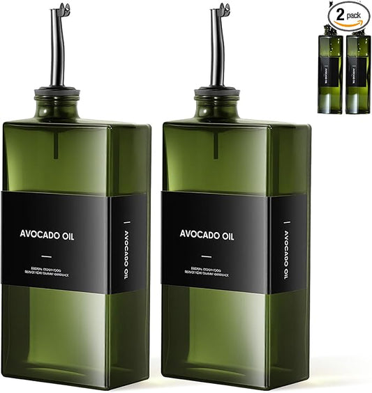 WISIMMALL Olive Oil Dispenser Bottle For Kitchen, 17OZ UV-Blocking Oil And Vinegar Dispenser Set Of 2, Soy Sauce Cooking Oil Dispenser with 2 Stainless Steel Pourers & 44 Labels by WISIMMALL