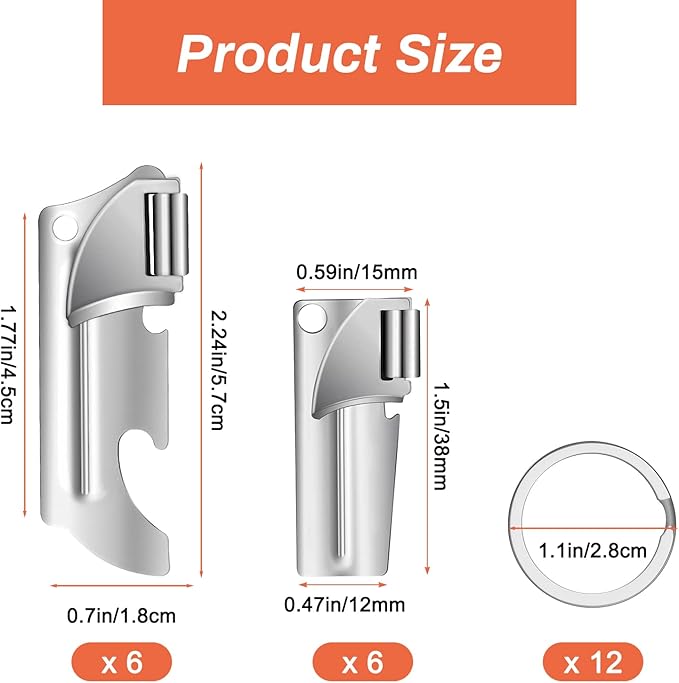 12 Pieces Military Style Can Openers with Key Rings, Anglecai P-38 and P-57 Military Can Openers Stainless Steel Army Survival Can Opener Portable for Traveling