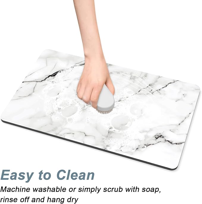 Rnivvi Coffee Mat, 12" x 19" Cute Marble Style Coffee Bar Mats for Espresso Machine Station Accessories and Organizer, Hide Stain Rubber Backed Absorbent Dish Drying Pad for Kitchen Counter, White - Image 5