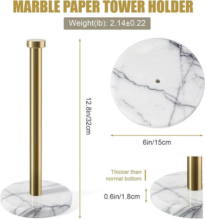 Koville Paper Towel Holder Countertop, Standing Paper Roll Holder with 6" Weighted Marble Base, Stone Paper Towel Holder with Gold Stainless Steel Rod for Kitchen Bathroom (Milas Lilac)
