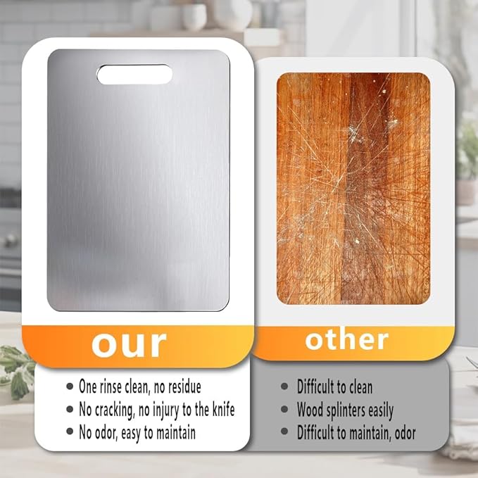Titanium Cutting Board, 2 PCS Titanium Cutting Boards for Kitchen, Non Toxic, Double-Sided Food Grade Chopping Board for Outdoor Camping(15.6" x 11",15.6" x 11") - Image 2