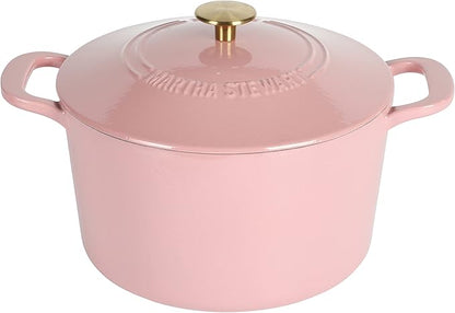 MARTHA STEWART Gatwick 7-Quart Enamel Cast Iron Dutch Oven Pot with Lid – Pink – Heavy-Duty Dutch Oven for Slow Cooking, Braising & Baking by MarthaStewart