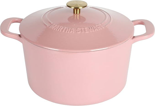 MARTHA STEWART Gatwick 7-Quart Enamel Cast Iron Dutch Oven Pot with Lid – Pink – Heavy-Duty Dutch Oven for Slow Cooking, Braising & Baking by MarthaStewart