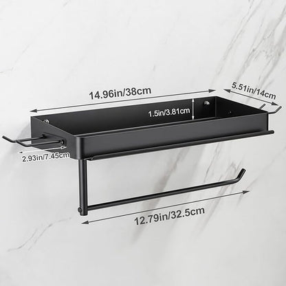 Taozun Garage Paper Towel Holder, Wall Mount Shelf, Shop Towel Holder, One-Hand Tear, Paper Towel Holder Wall Mount with 4 Detachable Hooks for Garage Organization and Storage(Black)
