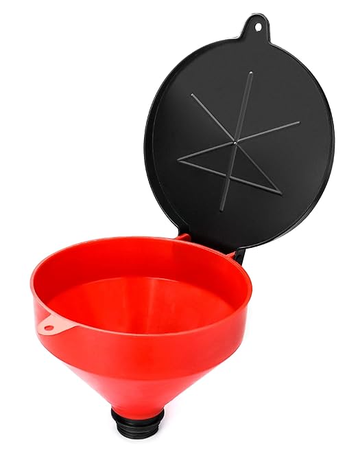 QWORK 4 Quart Lockable Drum Funnel with Removable Screen Filter, 2" BSP Adaptor Safety Plastic Oil Funnel Screen Filter Spill-Free for 55 gal Steel or Poly Drums by QWORK