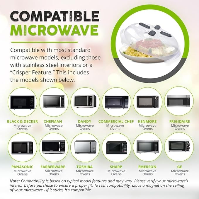 HOVER COVER Magnetic Splatter Cover, 12-Inch Clear BPA-Free Food Lid, Vented Plate Guard with Steam Vents, Anti-Splash Microwave Lid, Dishwasher Safe, Space-Saving Magnetic Storage - Graphite - Image 6