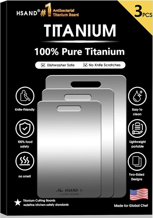 3-Pack Titanium Cutting Board Set, Non-Slip & Double-Sided Design, 100% Pure Titanium Food-Grade Non Toxic Cutting Board, Knife-Friendly, Dishwasher Safe