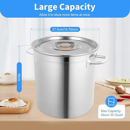 35L/30Qt Stainless Steel Stockpot, Kitchen Soup Big Cooking, Commercial Heavy Duty Canning Pot Stockpot with Lid and 2 Handles for Hotels Restaurants Kitchens Warehouses
