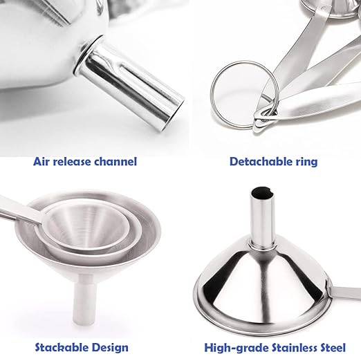 Small Funnels for Filling Bottles, 3 Pcs Stainless Steel Kitchen Funnel Set, Food Grade Mini Metal Funnel for Transferring Oil Liquid, Easy Cleaning with a Brush (Long Handle) - Image 3