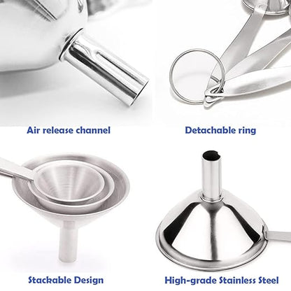 Small Funnels for Filling Bottles, 3 Pcs Stainless Steel Kitchen Funnel Set, Food Grade Mini Metal Funnel for Transferring Oil Liquid, Easy Cleaning with a Brush (Long Handle) - Image 3