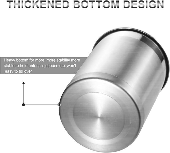 KSENDALO Stainless Steel Utensil Holder for Counter 5.0" Diameter, Brushed Metal Utensil Crock Canister for Cooking Utensils on Countertop, with Heavy Base, Dishwasher Safe,Silver - Image 5