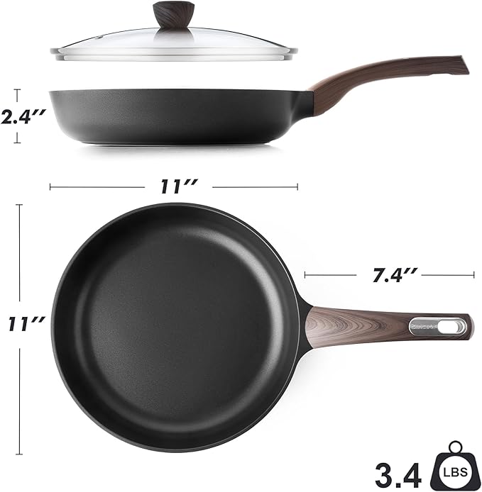 SENSARTE Nonstick Frying Pan Skillet with Lid, 11inch Non Stick Pan Omelette Pans, Healthy Kitchen Cooking Chef's Pan with Cover, Free of Intentionally Added PFOA/PFOS, Induction Compatible, Black - Image 9