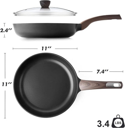 SENSARTE Nonstick Frying Pan Skillet with Lid, 11inch Non Stick Pan Omelette Pans, Healthy Kitchen Cooking Chef's Pan with Cover, Free of Intentionally Added PFOA/PFOS, Induction Compatible, Black - Image 9