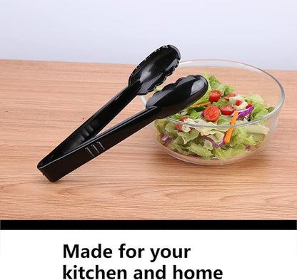 Plastic Tongs for Kitchen, Disposable Utensils Set, 12 Pieces, 9 Inch Heavy Duty Scalloped Salad Serving Tongs, Food Safe Material, Perfect for Buffets and BBQ (12, Black) - Image 6