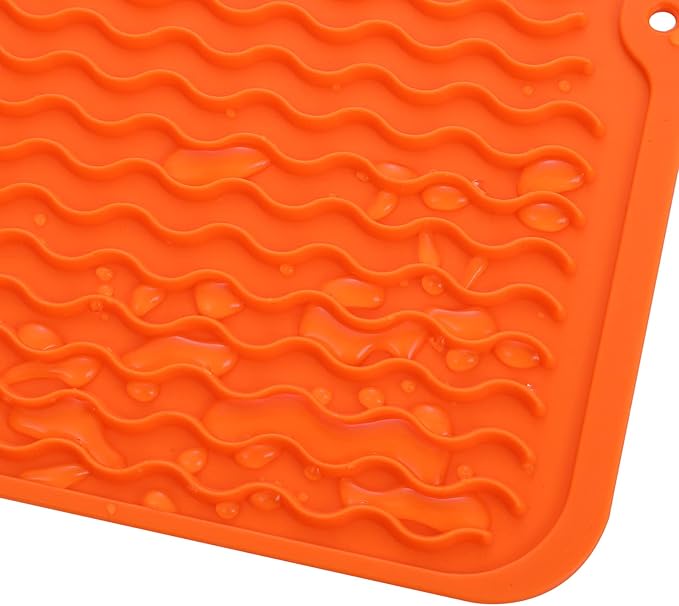 MicoYang Silicone Dish Drying Mat for Multiple Usage,Easy clean,Eco-friendly,Heat-resistant Silicone Mat for Kitchen Counter or Sink,Refrigerator or Drawer liner Orange M 12 inches x 12 inches - Image 9